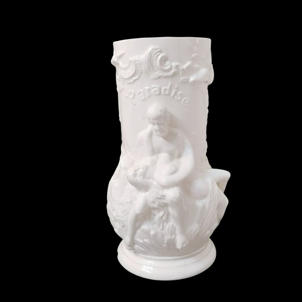 Antique Paradise Adam Eve Eden Snake Victorian Sex Swag Ceramic Stein White Mug - Picture 2 of 13